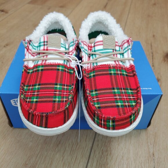 Hey Dude Wally Big Kids Tri Tartan Plaid Shoes New Fleece Lined Size c12/j2 - Picture 3 of 14